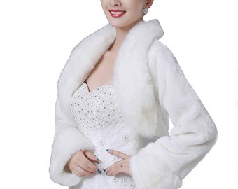 Cinda Bridal Ivory Faux Fur Bolero Shawl Shrug