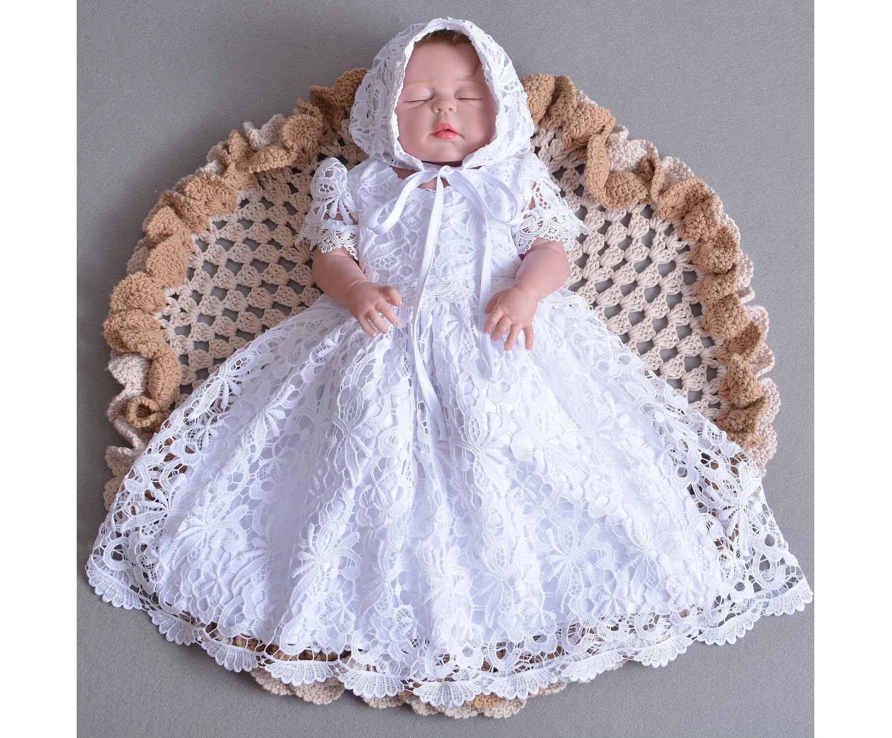 Nan & Jan Couture Organza Scallop Lace Ellie Christening Gown – Sara's  Children's Boutique