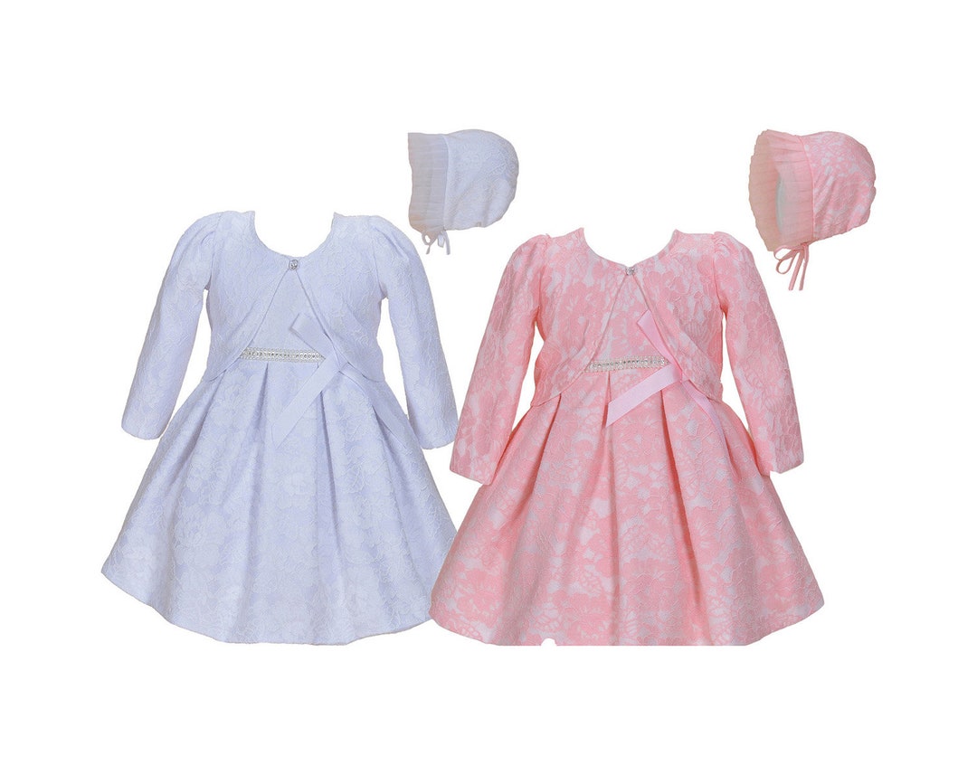 Baby Christening Party Dress Bolero and White Pink 0 3 Etsy UK
