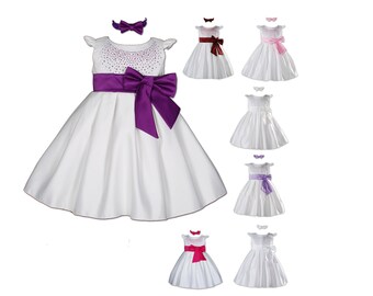 Baby Satin Christening Party Dress with Matching Headband