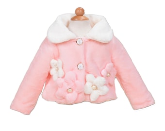 Girls Faux Fur Coat Ivory Pink 2 3 4 5 6  Years