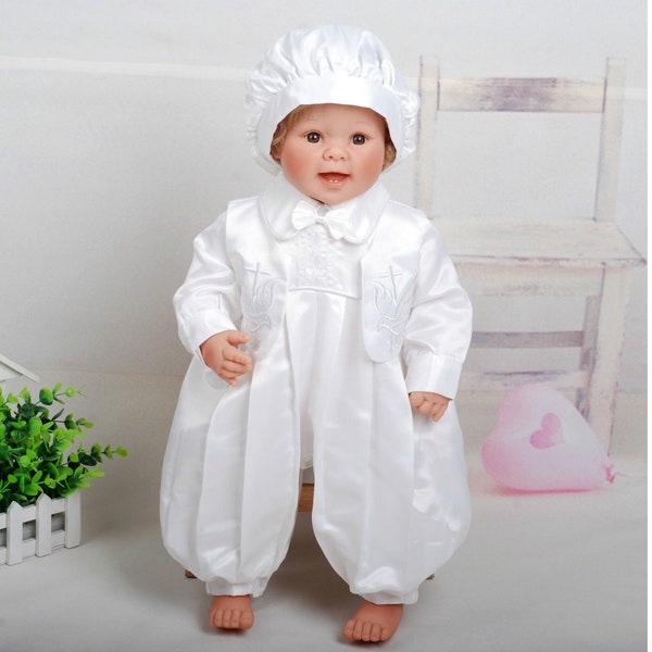 Boys Satin Christening Three Piece Set Outfit 0-3 to 9-12 Months