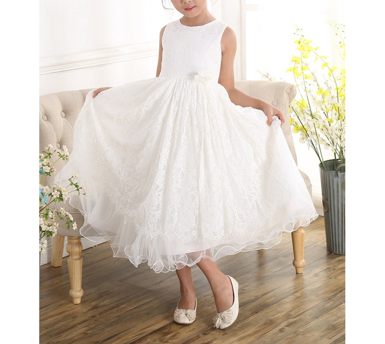 Ivory Lace Bridesmaid Flower Girl Dress 2 3 4 5 6 7 8 9 Years image 1