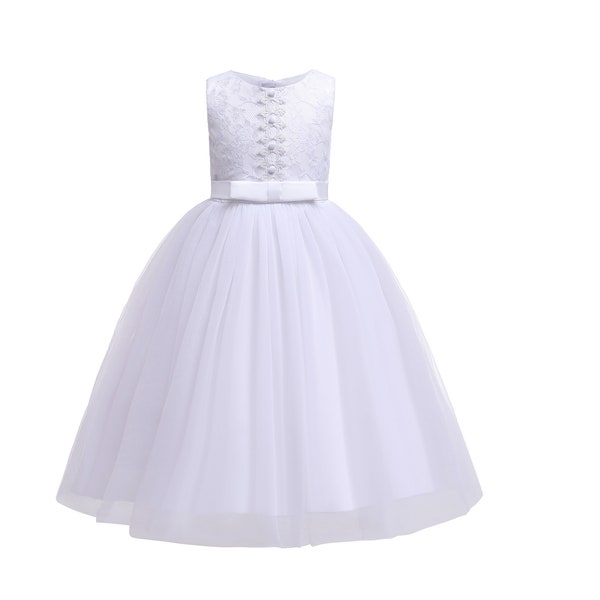 White Lace Bridesmaid Dress Holy Communion Dress 7-13 Years