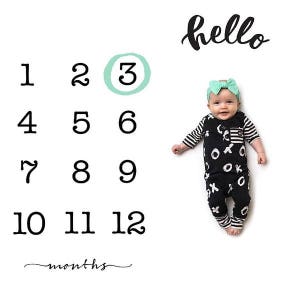 43 x 43 // Hello Calendar Photo Backdrop // PolyPaper Photography Backdrop // Growth Chart // 1 to 12 Months // Monthly Growth Backdrop image 1