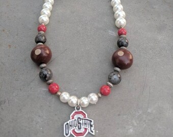 Buckeye's and Pearls Neclace