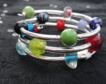 Beaded wrap around silver accent bracelet