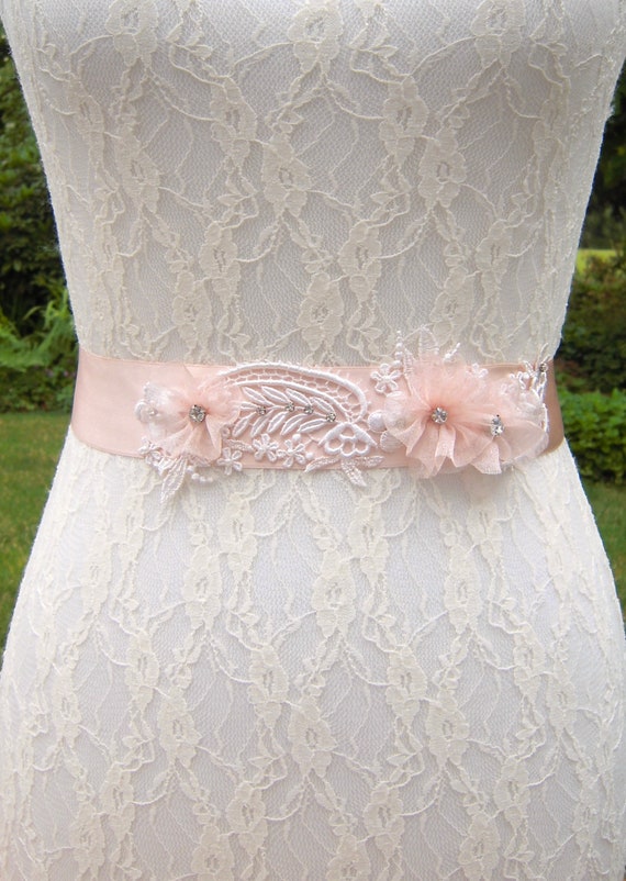 Blush Wedding Dress Sash Belt Floral Bridal Sash With Blush Etsy