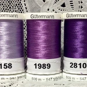 3 NEW Different purple GUTERMANN 100% polyester Embroidery thread 547 yard Spools