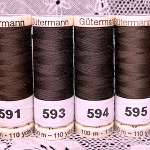 6 NEW different dark brown 110 yard spools 100% polyester GUTERMANN sew-all thread