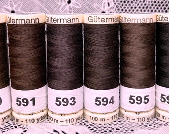 6 NUEVOS carretes diferentes de color marrón oscuro de 110 yardas 100% poliéster GUTERMANN hilo cosido todo