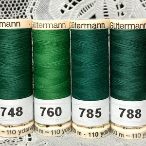 6 NEW different green 110 yard spools 100% polyester GUTERMANN sew-all thread