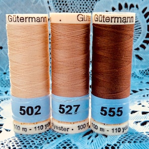 3 NEW different beige sienna colors GUTERMANN 100% polyester sewing thread 110 yard spools