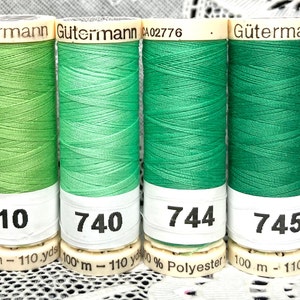 6 NEW different bright green 110 yard spools 100% polyester GUTERMANN sew-all thread