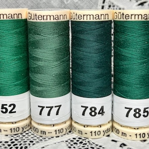 6 NEW different dark green 110 yard spools 100% polyester GUTERMANN sew-all thread