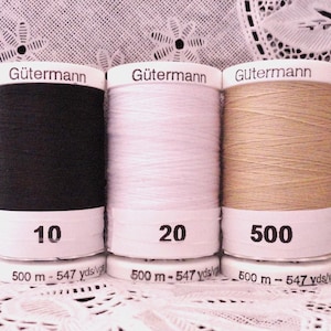3 NEW black white Tan colors GUTERMANN 100% polyester Sew-all thread 547 yard Spools