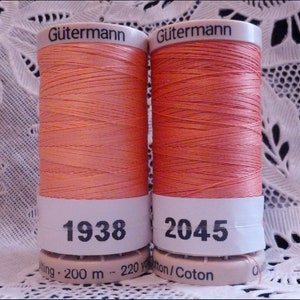 2 NEW peach GUTERMANN 100% cotton hand thread for Quilting 220 yard Spools