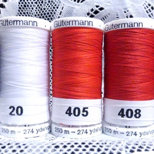 1 black 1 white 3 red GUTERMANN 100% polyester sew-all thread 274 yard spools