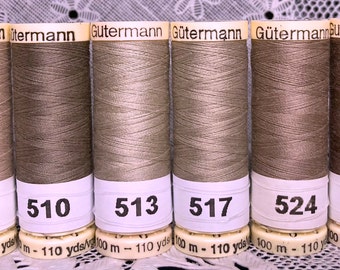 6 NUEVOS carretes diferentes de color marrón claro Tan de 110 yardas 100% poliéster GUTERMANN hilo cosido todo