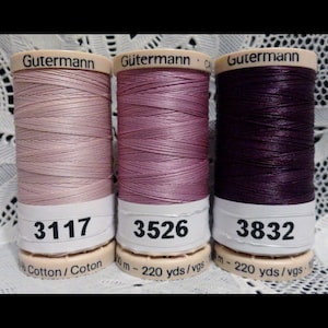 3 NEW Purple GUTERMANN 100% cotton hand thread for Quilting 220 yard Spools