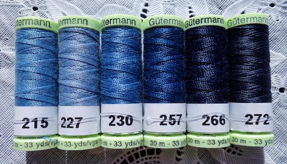 6 Blue Heavy Duty GUTERMANN 100% Polyester Topstitching Thread 33 yard spools