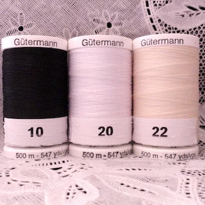 3 NEW 547 yard spools black white cream colors GUTERMANN 100% polyester sew-all thread