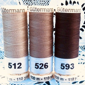 3 NEW different tan brown colors GUTERMANN 100% polyester sewing thread 110 yard spools