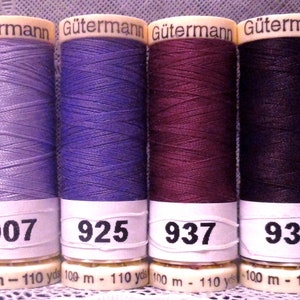 6 different Purple colors GUTERMANN 100% polyester sew-all thread 110 yard spools