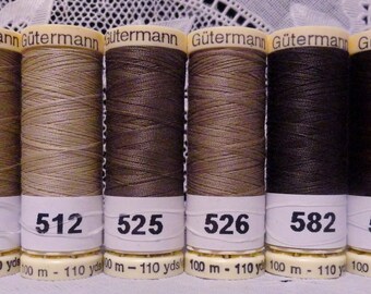 6 NUEVOS carretes marrones de 110 yardas 100% poliéster GUTERMANN coser-todo hilo