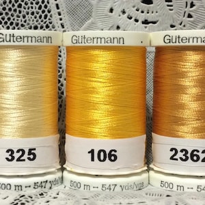 3 NEW Different yellow GUTERMANN 100% polyester Embroidery thread 547 yard Spools