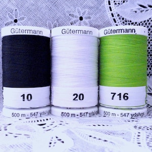 3 NEW black white green colors GUTERMANN 100% polyester Sew-all thread 547 yard Spools