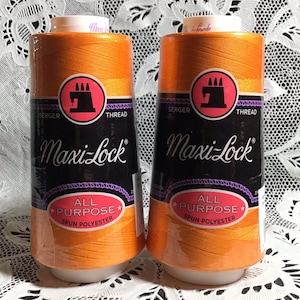 NEW 2 Orange maxi-lock 3000Yd spools 100% polyester overlock sewing thread TEX27