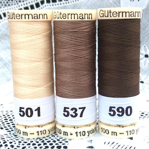 3 NEW different tan brown colors GUTERMANN 100% polyester sewing thread 110 yard spools