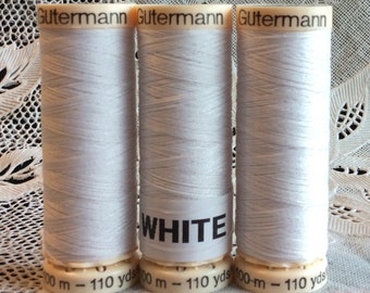 3 NEW White GUTERMANN 100% polyester sewing thread 110 yard spools
