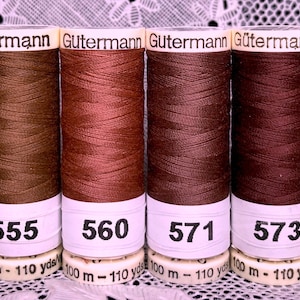 6 NEW different Sienna brown 110 yard spools 100% polyester GUTERMANN sew-all thread