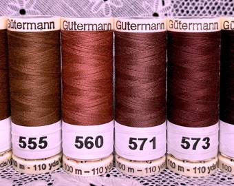 6 NUEVOS carretes de 110 yardas en color marrón Siena diferentes, hilo GUTERMANN 100 % poliéster para coser todo