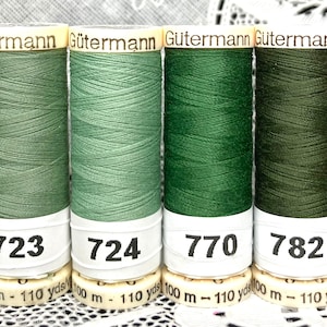 6 NEW different green 110 yard spools 100% polyester GUTERMANN sew-all thread