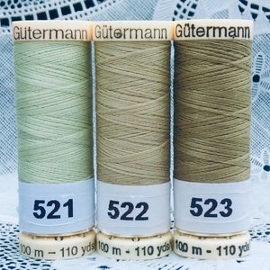 3 NEW different brown sage green  colors GUTERMANN 100% polyester sewing thread 110 yard spools