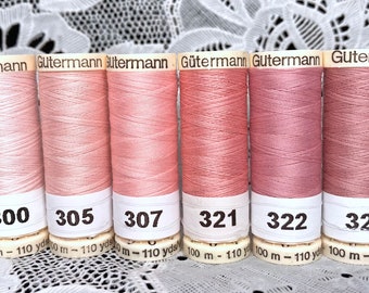 6 NEW different Pink 110 yard spools 100% polyester GUTERMANN sew-all thread