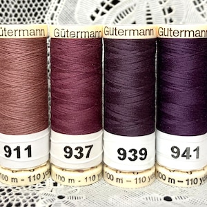 6 different Purple colors GUTERMANN 100% polyester sew-all thread 110 yard spools