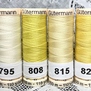 6 NEW different yellow green 110 yard spools 100% polyester GUTERMANN sew-all thread
