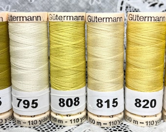 6 NOUVELLES bobines différentes jaune vert 110 yards 100% polyester GUTERMANN couture tout fil