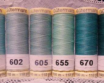 6 NEW Teal 110 yard spools 100% polyester GUTERMANN sew-all thread