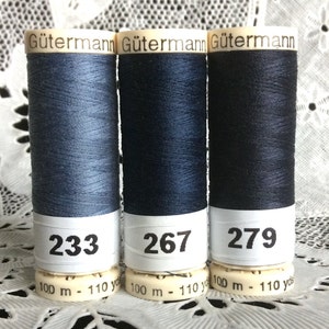 3 NEW different Dark Blue colors GUTERMANN 100% polyester sewing thread 110 yard spools