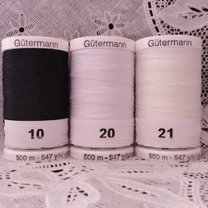 3 NEW 547 yard spools black white off white colors GUTERMANN 100% polyester sew-all thread