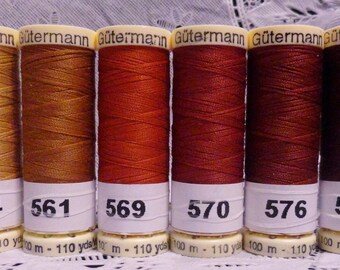 6 carretes NUEVOS de 110 yardas de hilo GUTERMANN para coser todo, 100 % poliéster, color marrón