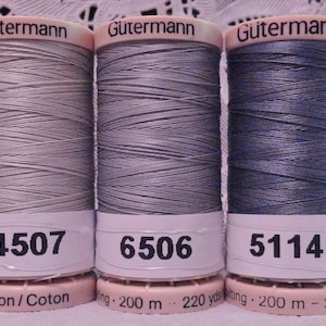 3 NEW gray GUTERMANN 100% cotton hand thread for Quilting 220 yard Spools