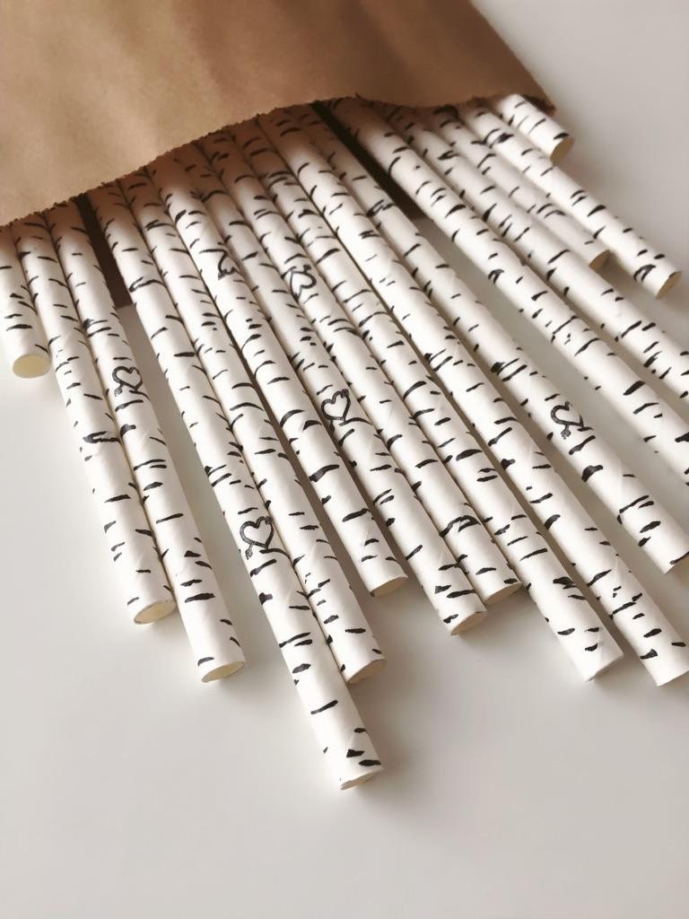 30 Birch Tree Paper Straws Birch Style Rustic Party Straws Etsy Canada