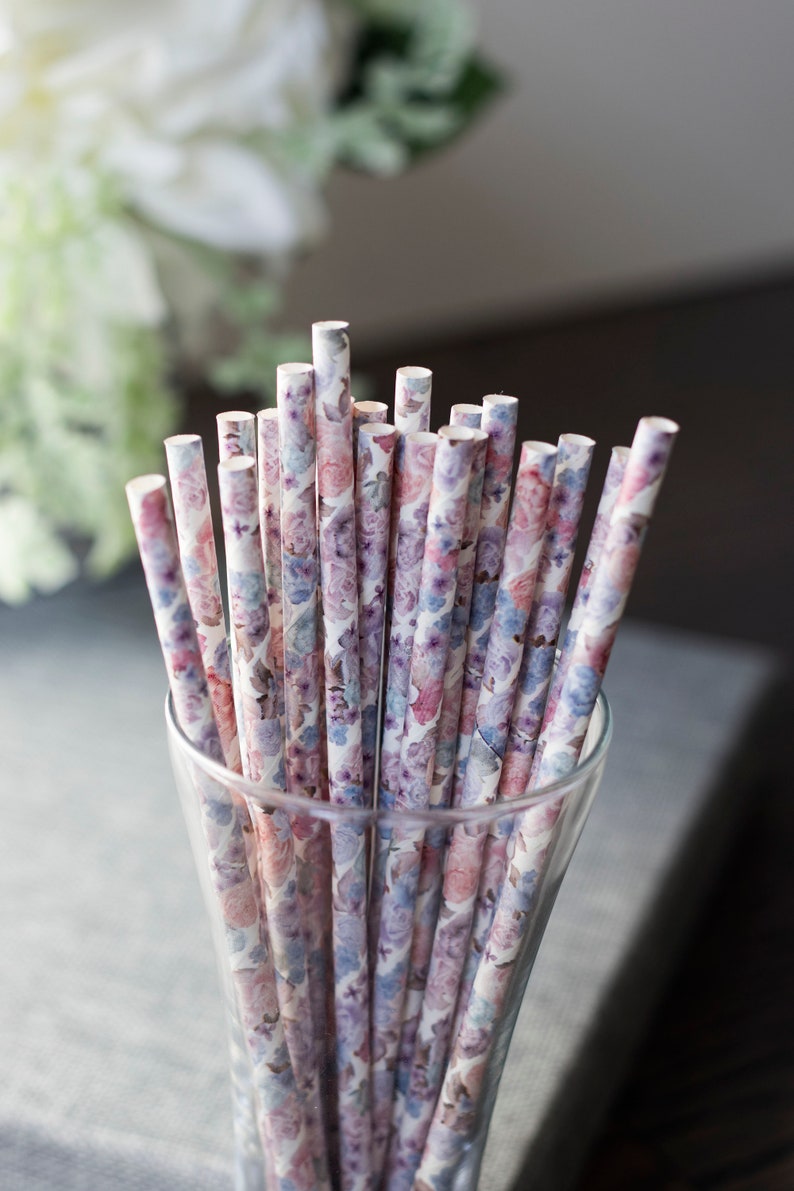 Floral Paper Drinking Straws Package of 30 Pink Purple Etsy