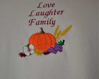 Embroidered Pumpkin Center piece Love, Laughter